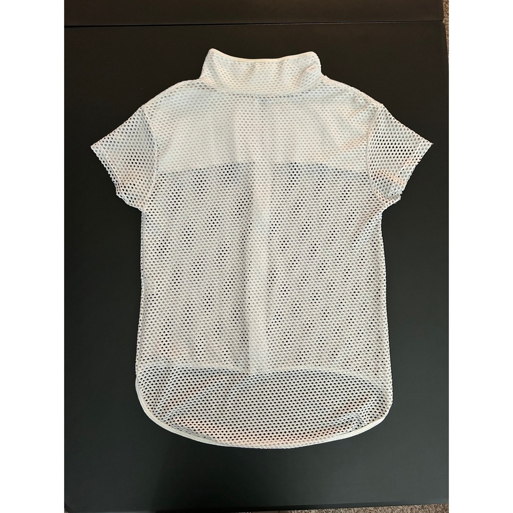 White Mesh Short Sleeve Full Zip Mock Neck High Low Top Size P (1226) - Picture 10 of 11